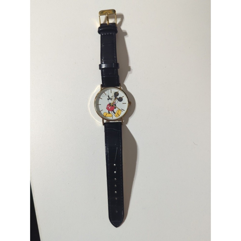 Mickey Mouse Wristwatch Black Faux Leather Band H&M